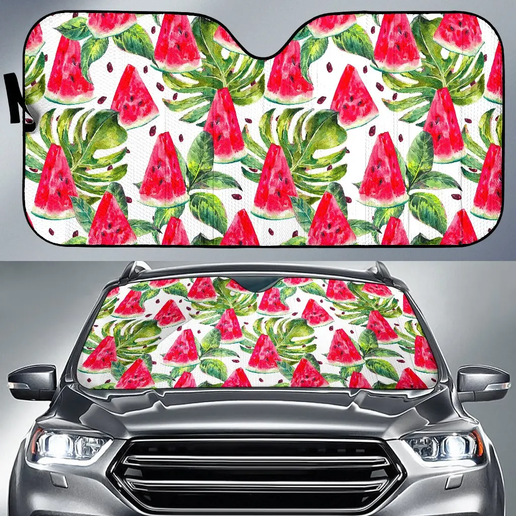 White Tropical Watermelon Pattern Print Car Sun Shade