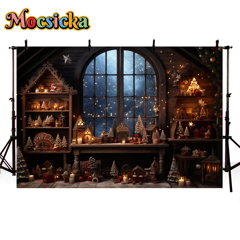 Mocsicka Santas Cabinet of Christmas Wishes Photography Backdrops For Child Portrait Props Family Xmas Livingroom Background