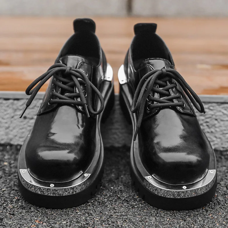 Spring Autumn New Designer Platform Men's Dress Shoes Fashion Business Formal Bright Face Patent Leather Black Derby Shoes Men