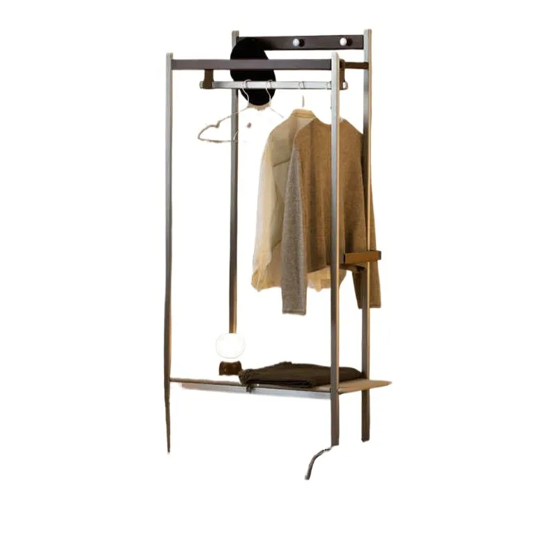 

Mobile solid wood bedroom coat rack stainless steel floor-to-ceiling vertical hanger