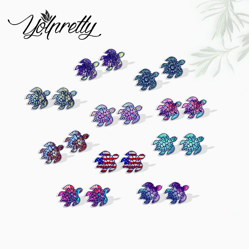 2022 New Arrival Fashion Pride Colorful Cartoon Ocean Turtles Epoxy Stud Earrings Handcraft Acrylic Resin Earrings