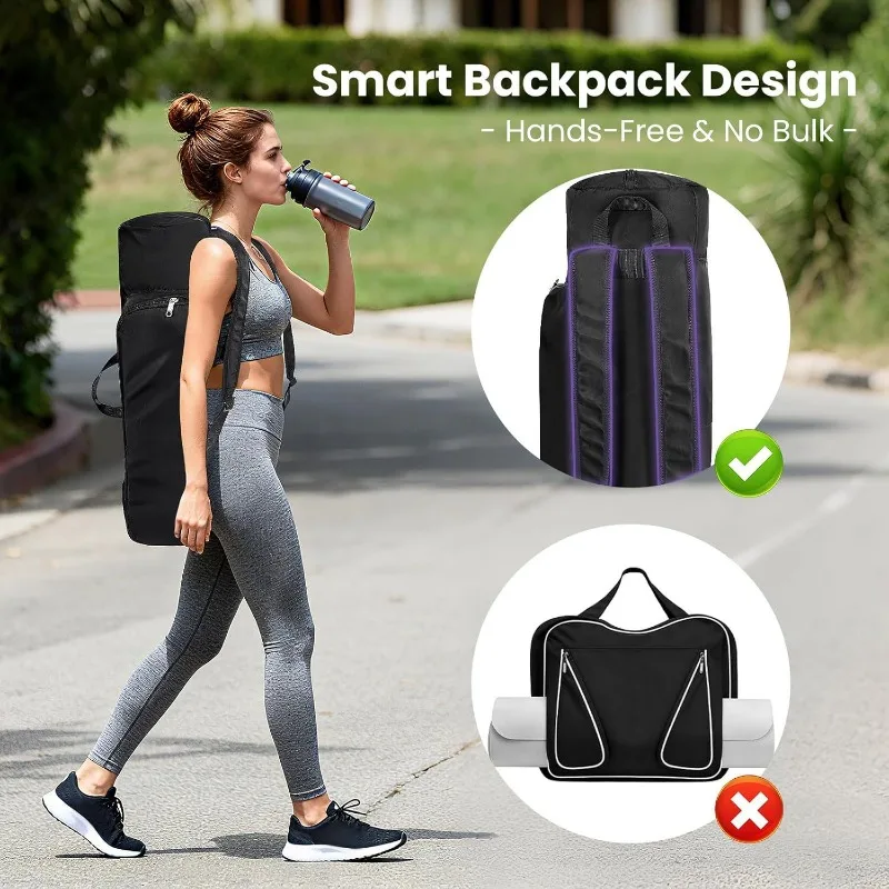 Large Capacity Yoga Mat Bag Waterproof Gym Fitness Backpack Functional Sports Carrier Pockets for Yoga Block Water Bottle