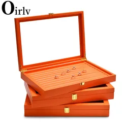 Oirlv vassoio per gioielli in pelle Premium con coperchio trasparente orecchini anelli scatola Organizer cassetto portagioie impilabile multifunzione