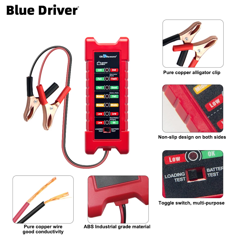 12V 24V Car Battery Tester 7LED Light Digital Car Battery Analyzer Inspection Tool for Car Motorcycle Truck Diagnostic Tool