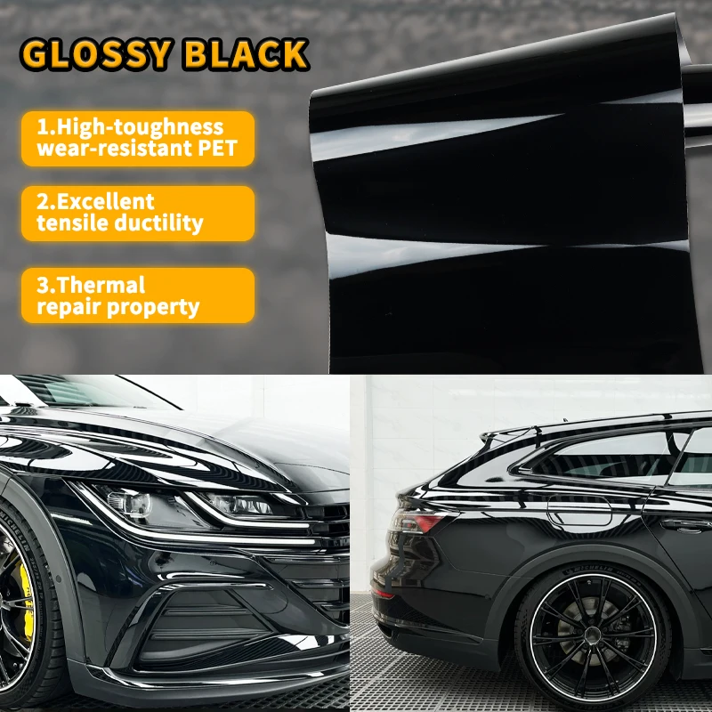 Superglänzende Schwarze PPF-Autofolierung Selbstklebende Vinylfolie mit Luftkanälen – Detail 6