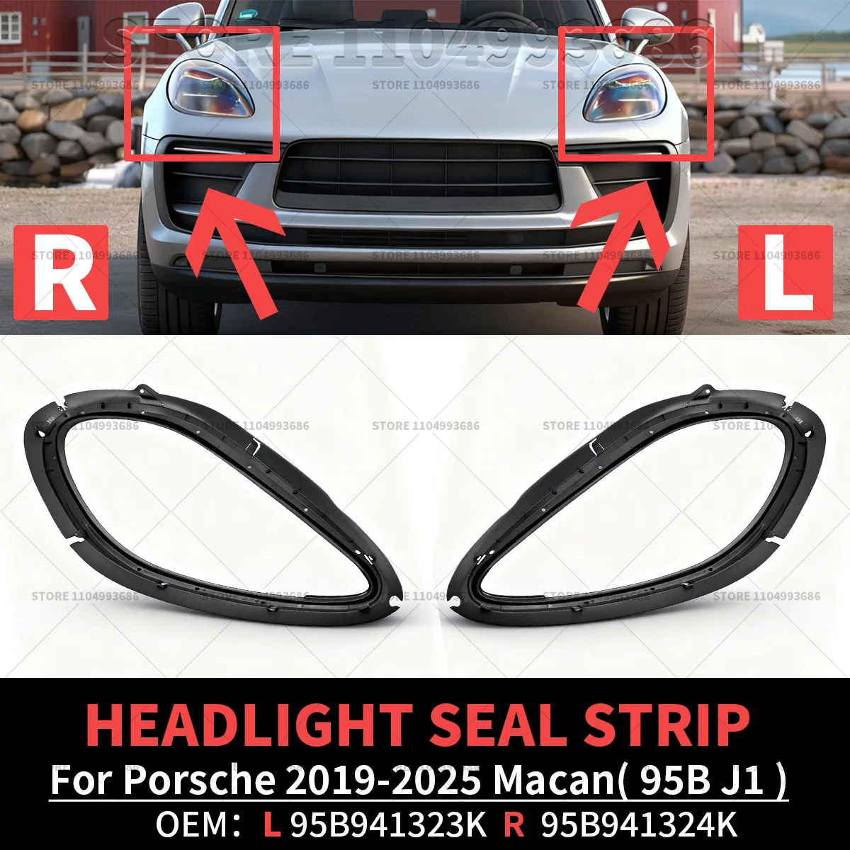 For Porsche 2019-2025 Macan S Turbo GTS Electric (95B J1) Front Headlight Rubber Sealing Strip Gasket 95B941323K 95B941324K