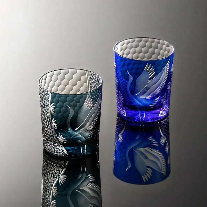 Nuevo Vaso de Whisky Japonés Edo Kiriko Pine Crane Tallado a Mano, Vaso Old Fashioned, Obra de Arte, Copa de Vino, Snifter para Brandy