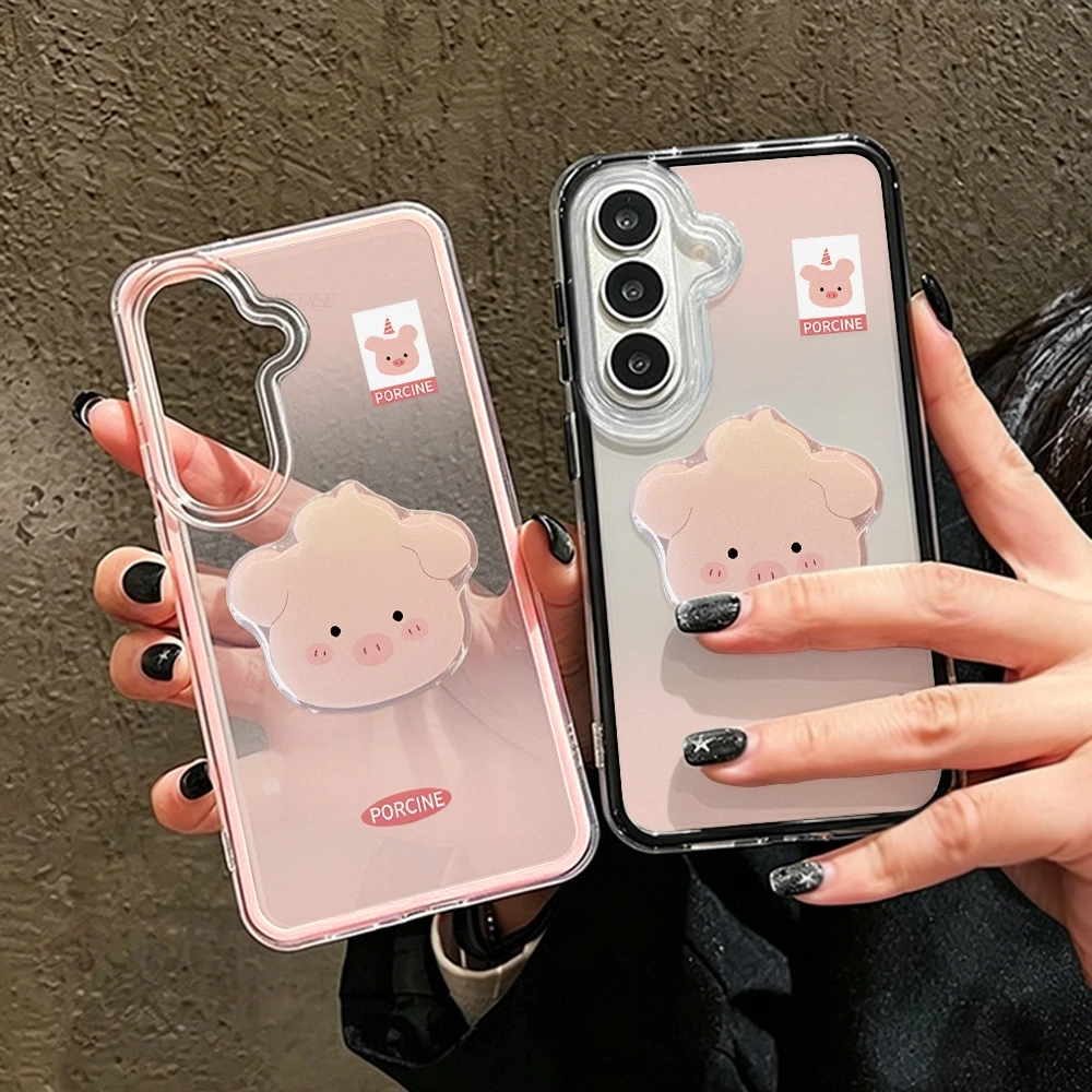 Cute Pig Candy Color Clear Phone Case For Samsung S26 Ultra S25 S24 A06 A07 A57 A56 A26 A37 A36 A17 A16 2 In 1 Shockproof Cover