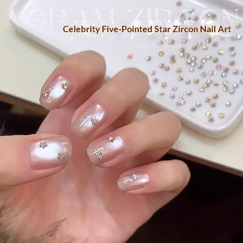 50 Pcs Flat Bottom Star Zircon Nail Rhinestones - 3D Sparkle Rivet Nail Art Charms for DIY Manicure Decorations