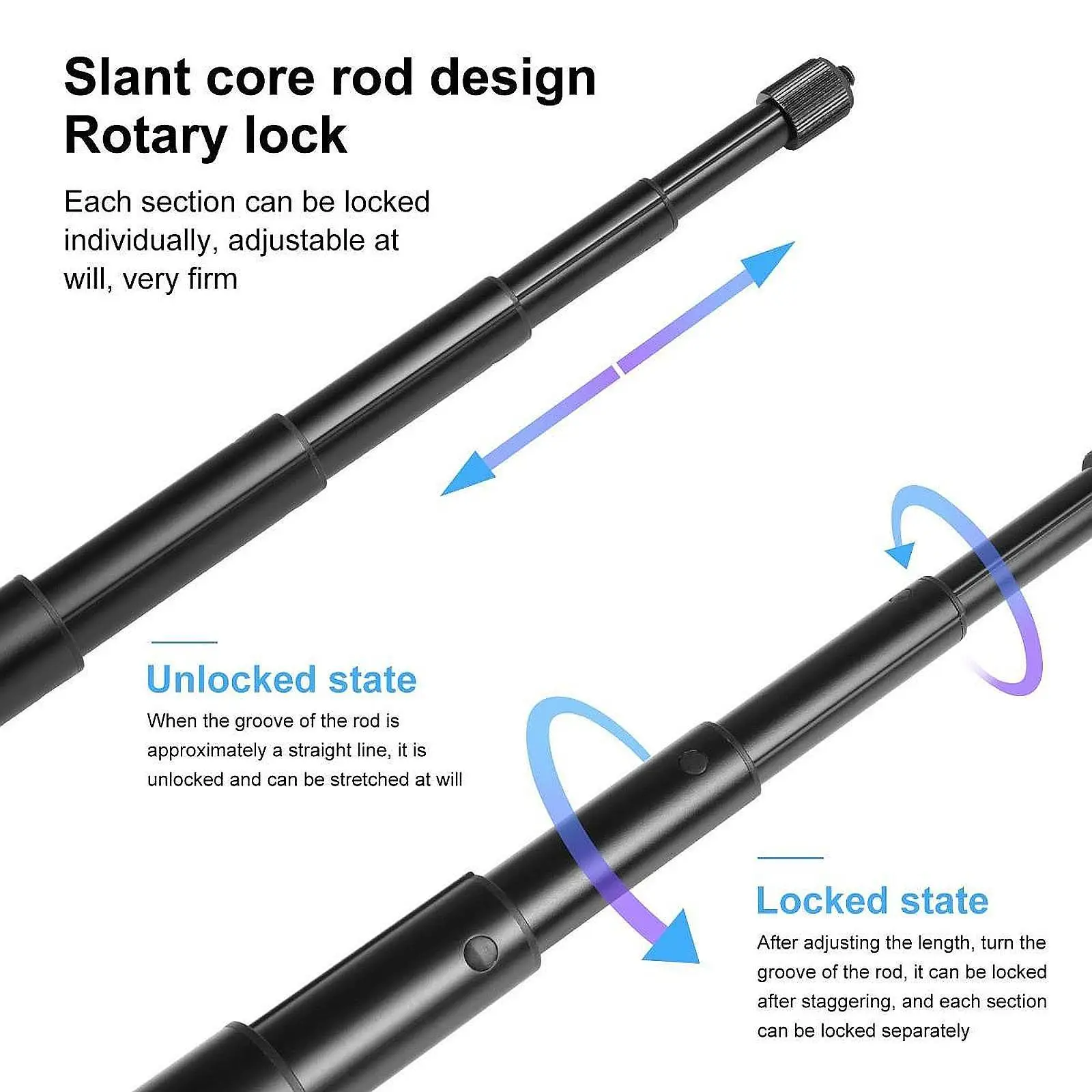 Action Cameras Waist Strap Bracket Stand Portable Black Selfie Stick Monopod 1/4” Screw Adjustable for Walking Sports Climbing
