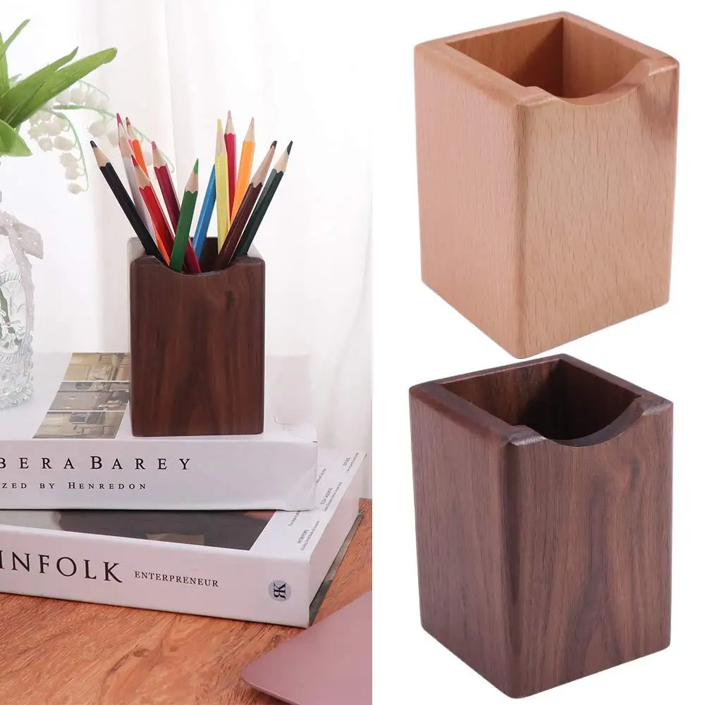 

Natural Wooden Pencil Holder Large Capacity Multiple-use Wood Storage Box Eco Retro Desk Organizer School