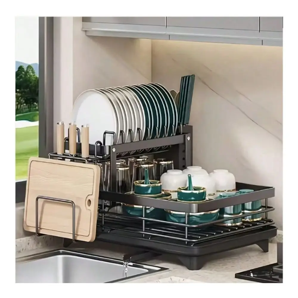This DoubleLayered, Large Metal And Carbon Steel Cutlery Rack Is Perfect For Kitchen Countertops. Its SpaceSaving And Durable,