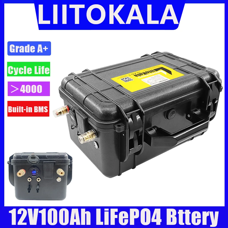 LiitoKala 12.8v 100Ah Lifepo4 Battery Pack Lithium Iron Phosphate Deep Cycle Batteries for boat motor inverter EU US Tax Fre