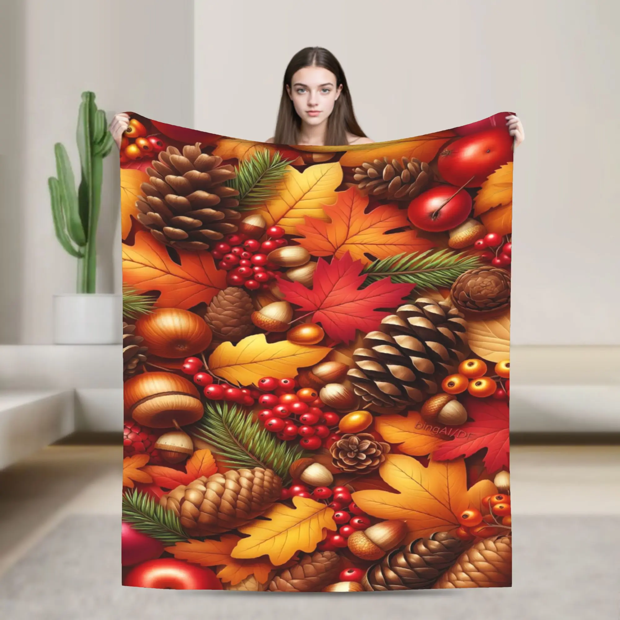 Fall Pinecone Harvest Flannel Blankets  Warm Bedding Throws for Bedroom Travel Office Funny Bedspread Sofa Bed Cover