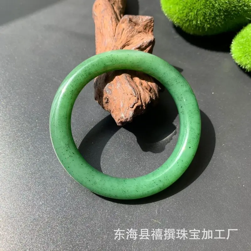 Ulanhaibin Women'S Summer Fruit Green-Bottom Slightly Natural Black Spot Russian Jade Bracelet