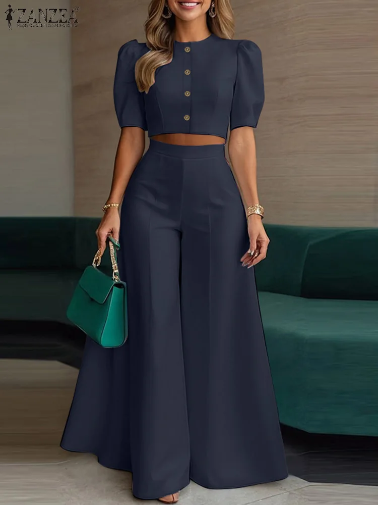 2025 stilvolle Frauen 2 Stück Sets ZANZA Sommer Hose Sets 2PCS Elegante Kurzarm Bluse Breite Bein Hosen Anzug OL arbeit Outfits