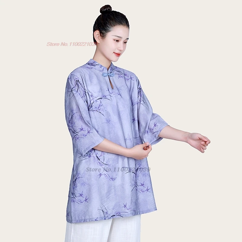 2024 chinese tai chi wushu clothing flower print morning practice training tops+pants set martial arts taijiquan exercise suit