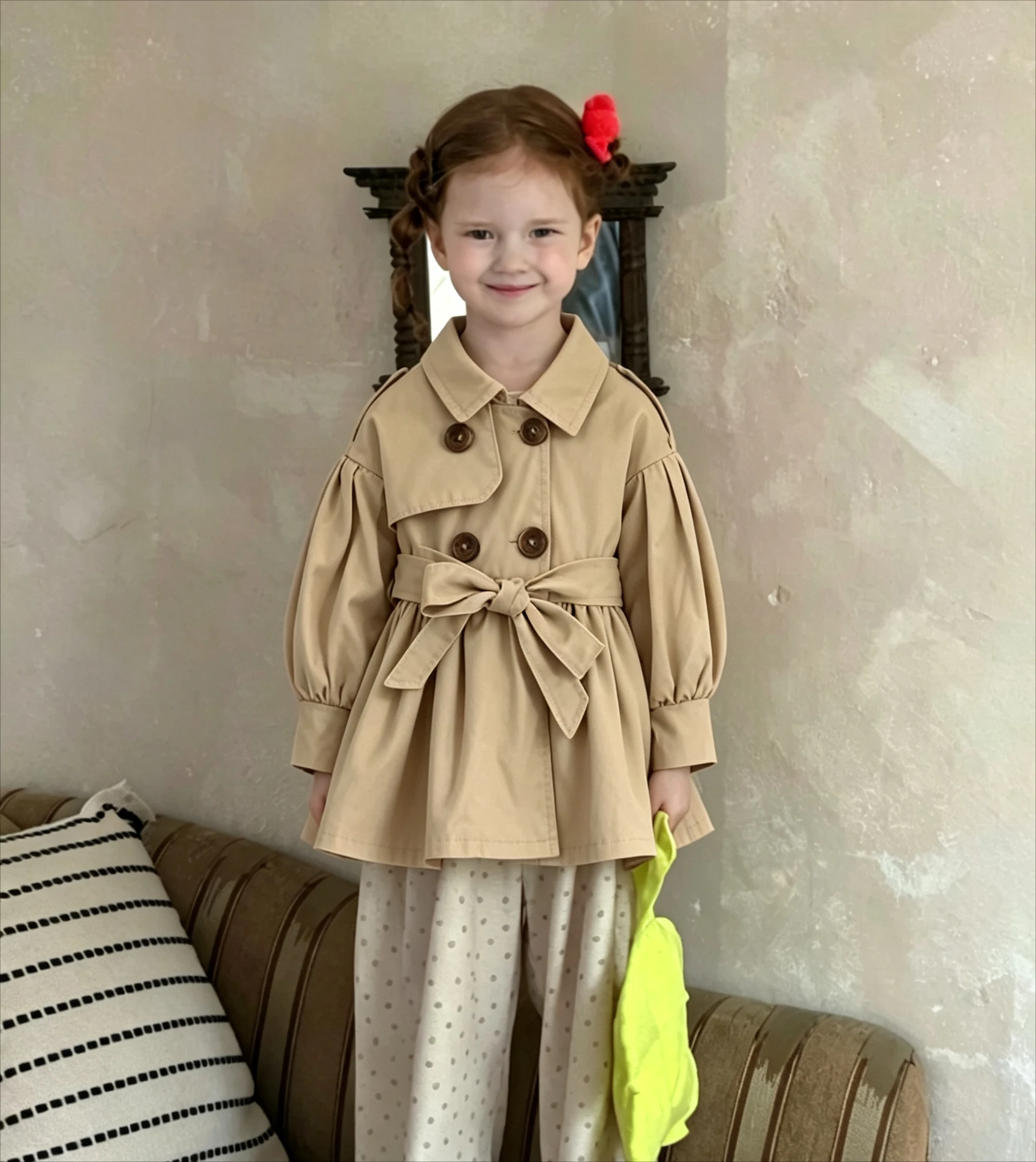 2026 Spring Autumn New Girl's Coat Turn-down Collar Solid Long Sleeve Windbreaker Fashion Versatile Coat