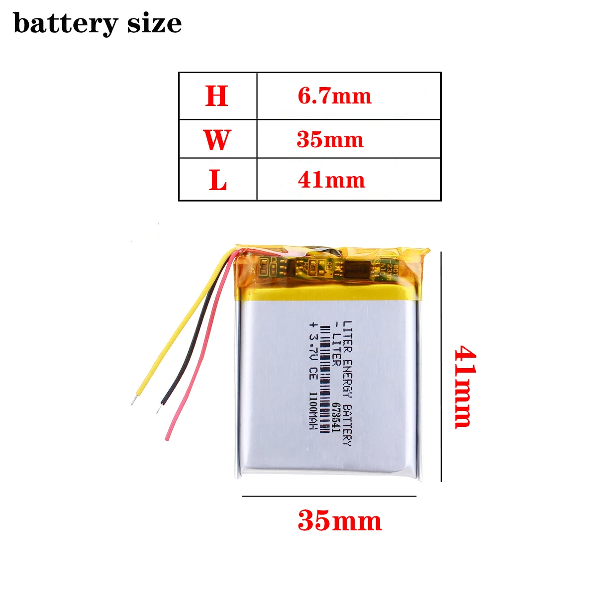 Three wires 3.7V 1100mAh 673541 Rechargeable Battery 703741 For MP3 MP4 mobile Toy reading pen speaker lithium-ion Lipo Battery