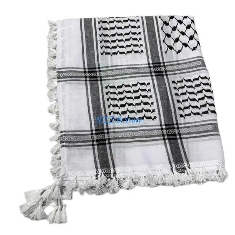 

T21F Middle Eastern Head Covering Tassels Jacquard Headscarf for Cultural Event Wear
