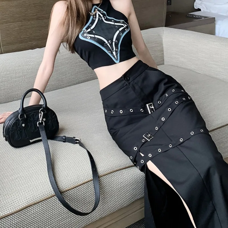 

New Spring Black Gothic Women Fashion High Waist Irregular Skirts Punk Women Casual Streetwear Skirts