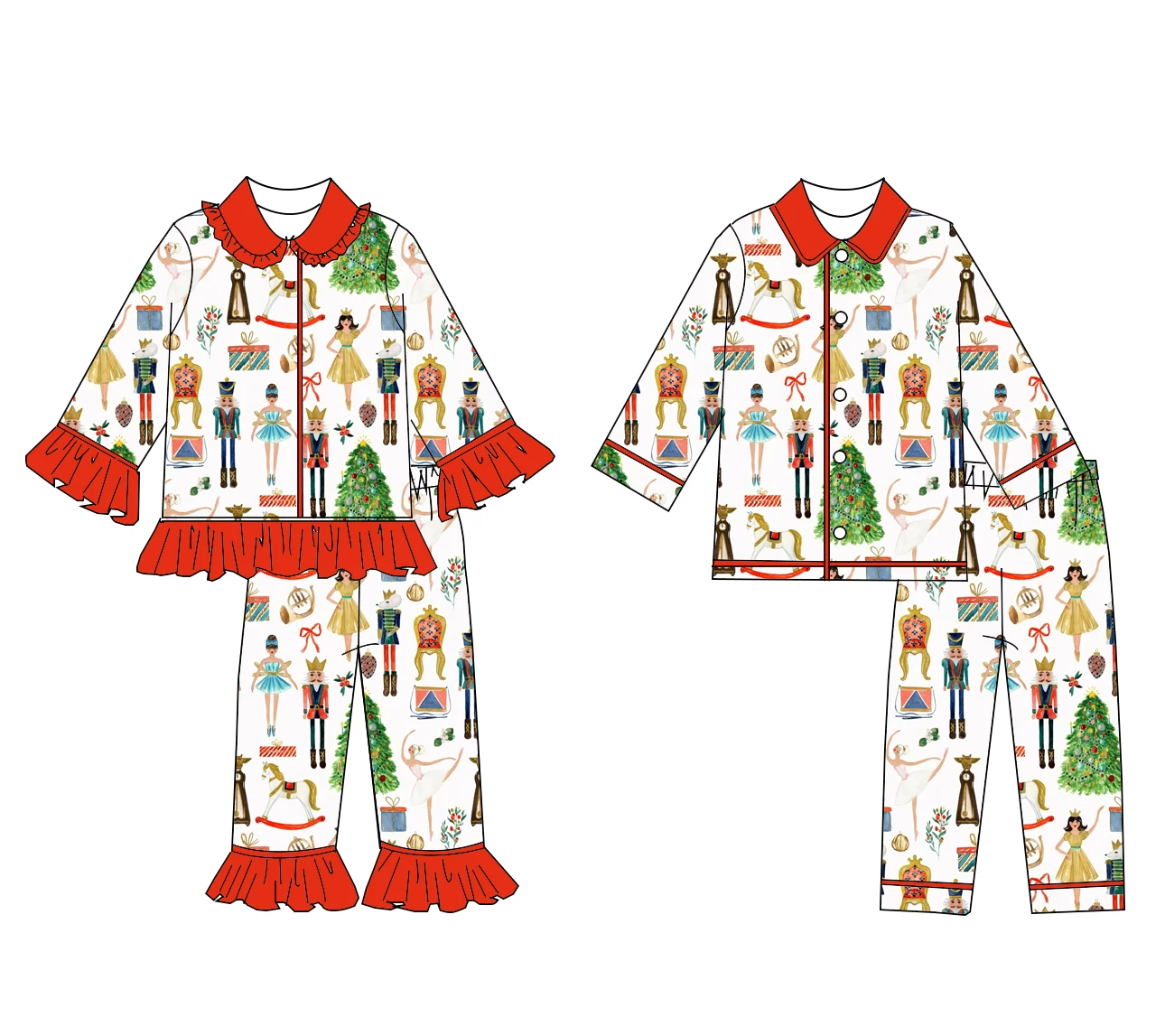 

Christmas pajamas boutique children's suit long-sleeved lace tree cookie snowman print trousers lace girls boys trousers pajama