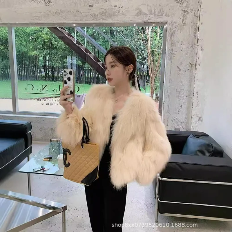 Women Faux Fur Short Coats Jackets V Neck Coat Full Sleeve Thick Warm Y2k Streetwear Jacket Elegant Casual Solid Winter 2026