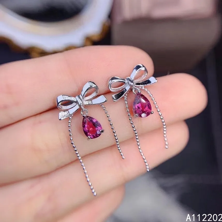 

Vintage Fashion Natural Garnet EarDrop 925 Sterling Silver Inlaid Red Gemstone Women's Jewelry Bowknot Earrings Bridal Party Gif