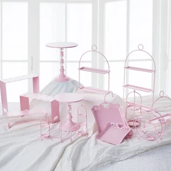 Pink Sweet Dessert Table Supplier Baker Showcase Cake Stand Wedding Props Decoration Tools Hollow Lace Tray Dessert Candy Bar