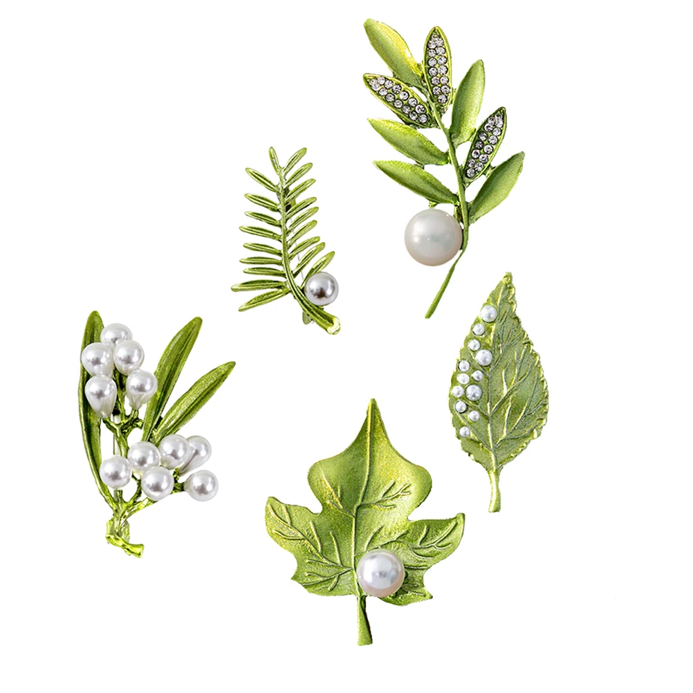 

5 Pcs Leaf Brooch Pearl for Women Clothes Lapel Accessories Hat Shawl Leaf Pin Suit Decor Durable Gift