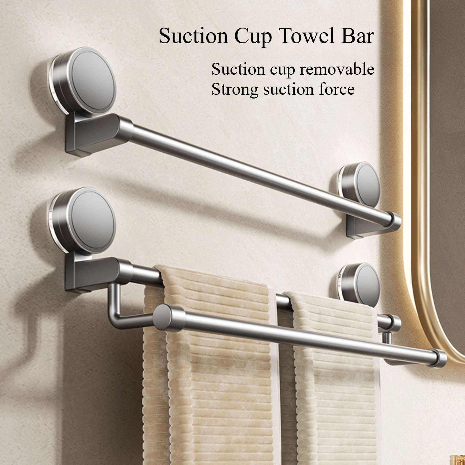 

Bathroom Single Towel Rack Suction Cup Towel Holder Wall Mount No Drill Mount Aluminum Alloy 30~70cm Towel Bar Acessorios