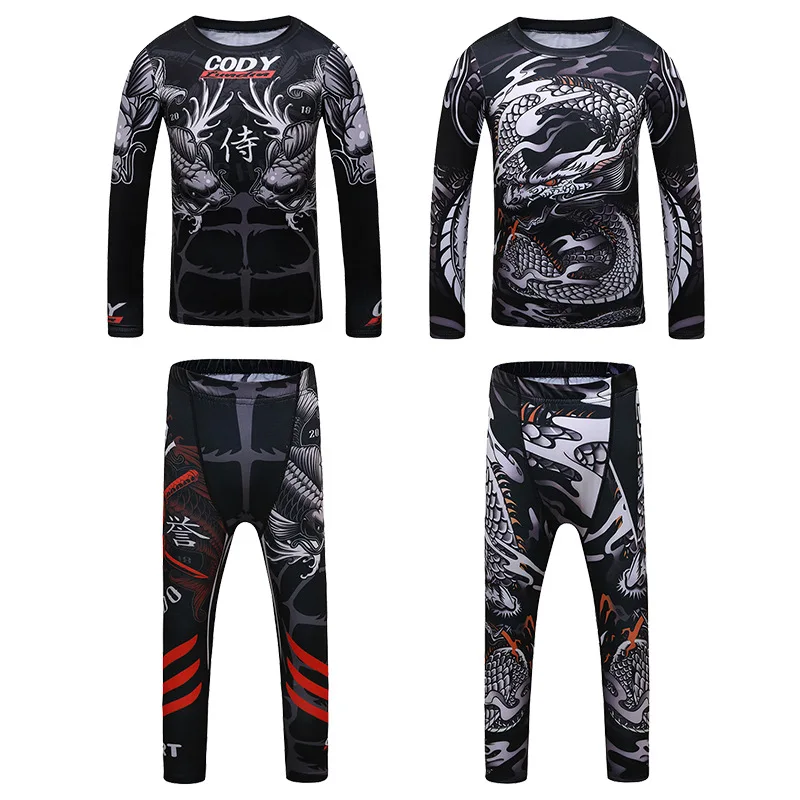 Kid's MMA Boxing Rashguard Shirt Pants Set Boys Training Muay Thai Jiu Jitsu Closplay Clothing Children's Kickboxing Sport Suit