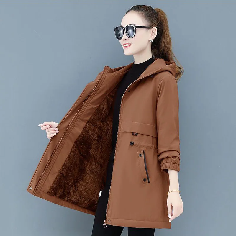 Coupe-vent en polaire pour femmes, Long manteau, grande taille, ample, Version coréenne, Joker Slim, mode décontractée, chapeau 5X, automne et hiver