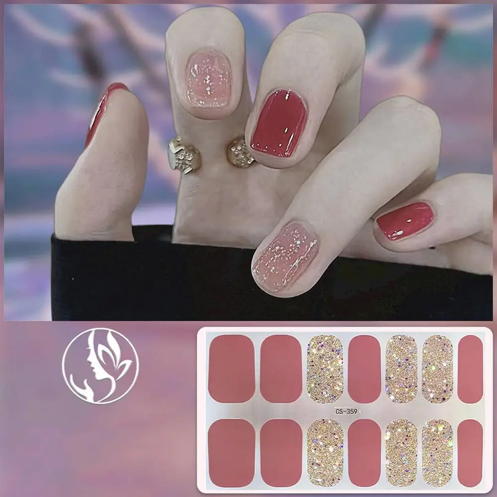 3D Glitter folie halb gehärtete Nail Art Aufkleber Französisch Maniküre Slider Aufkleber UV Gel Paste wasserdichte Nagel Aufkleber Dekoration