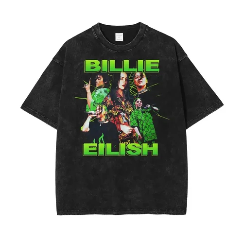 Imagen 2 del producto Camiseta Billie Eilish de estilo urbano, holgada, informal, con estampado gráfico, para hombre y mujer, cuello redondo, algodón, estilo Harajuku
