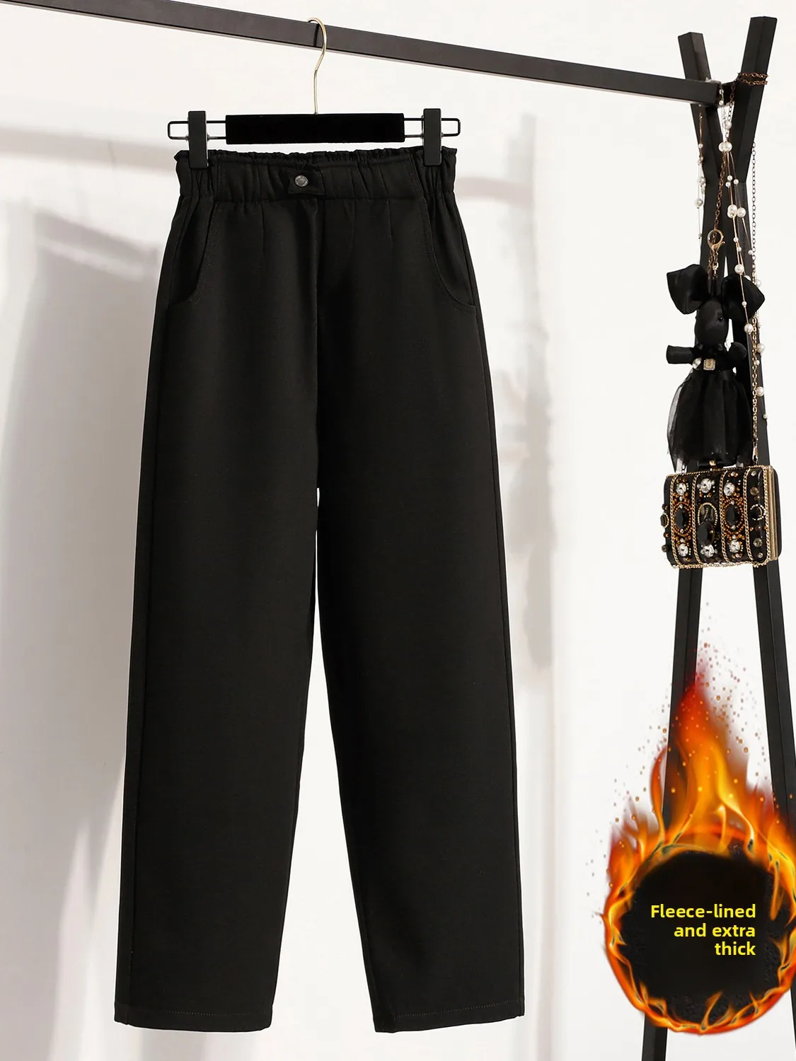 

plus Size Women's Thiened Elastic Waist Harem Pants High Waist Casual Trousers Winter Faion Brand Ladies' Clothing