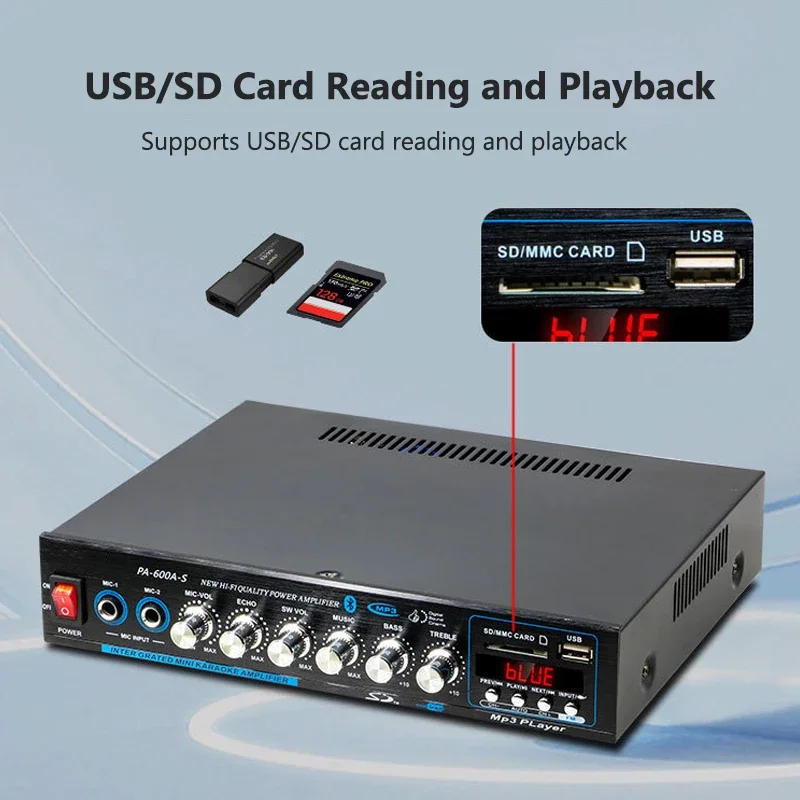고출력 전문 하이파이 블루투스 앰프 4.1 채널 서라운드 사운드 FM USB 리모컨 800W 홈카 앰프 스테레오 썸네일 6