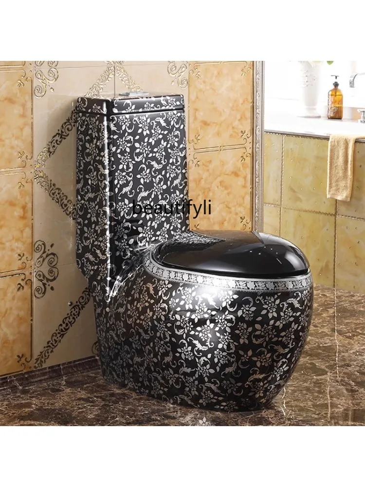 Silver toilet, black toilet, super swirl retro bathroom deodorant household creative ceramic Nordic toilet