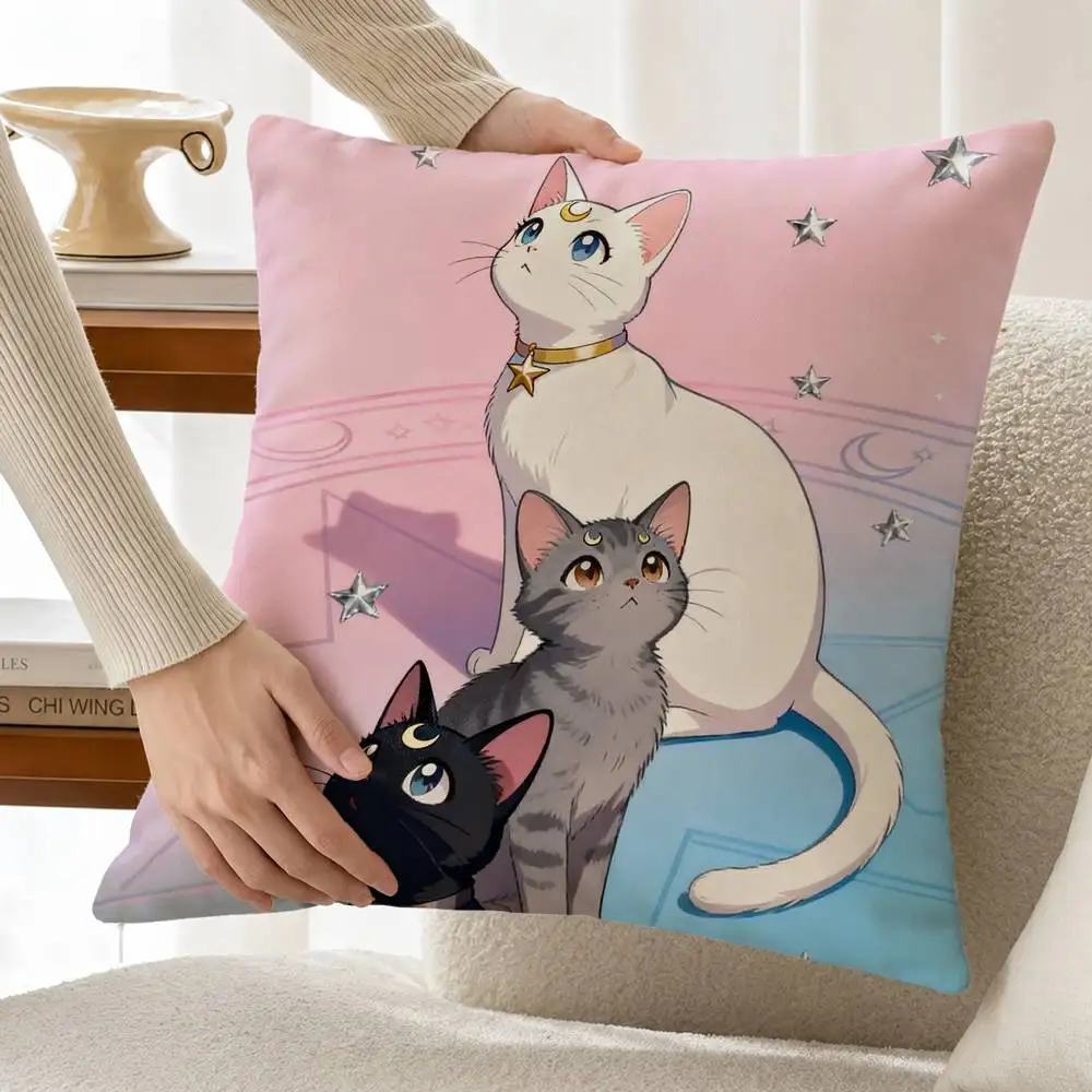 Cute L-Luna Artemis Diana cats Custom Double Sided Print Square Pillow Cushion Cover