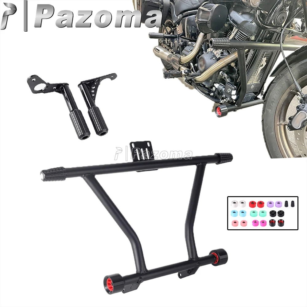 

Engine Guard Stunt Cage Protector Motorcycle Front Rear Crash Bar Bumper For Harley Softail Low Rider ST FXLRST Highway Footpeg