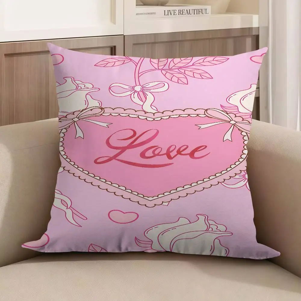 

Pink Love Heart & Roses Pillowcase Toon Gift Cushion Cover Bedroom Home Sofa Chair Seat Decor Pillow Case