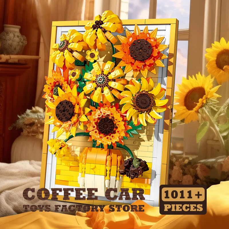 Sunflower Brick Art Frame Kit Bouquet DIY Toys NEW Decoration 3D Picture Building Blocks Flowers DIY Girl Friend Christmas Gifts