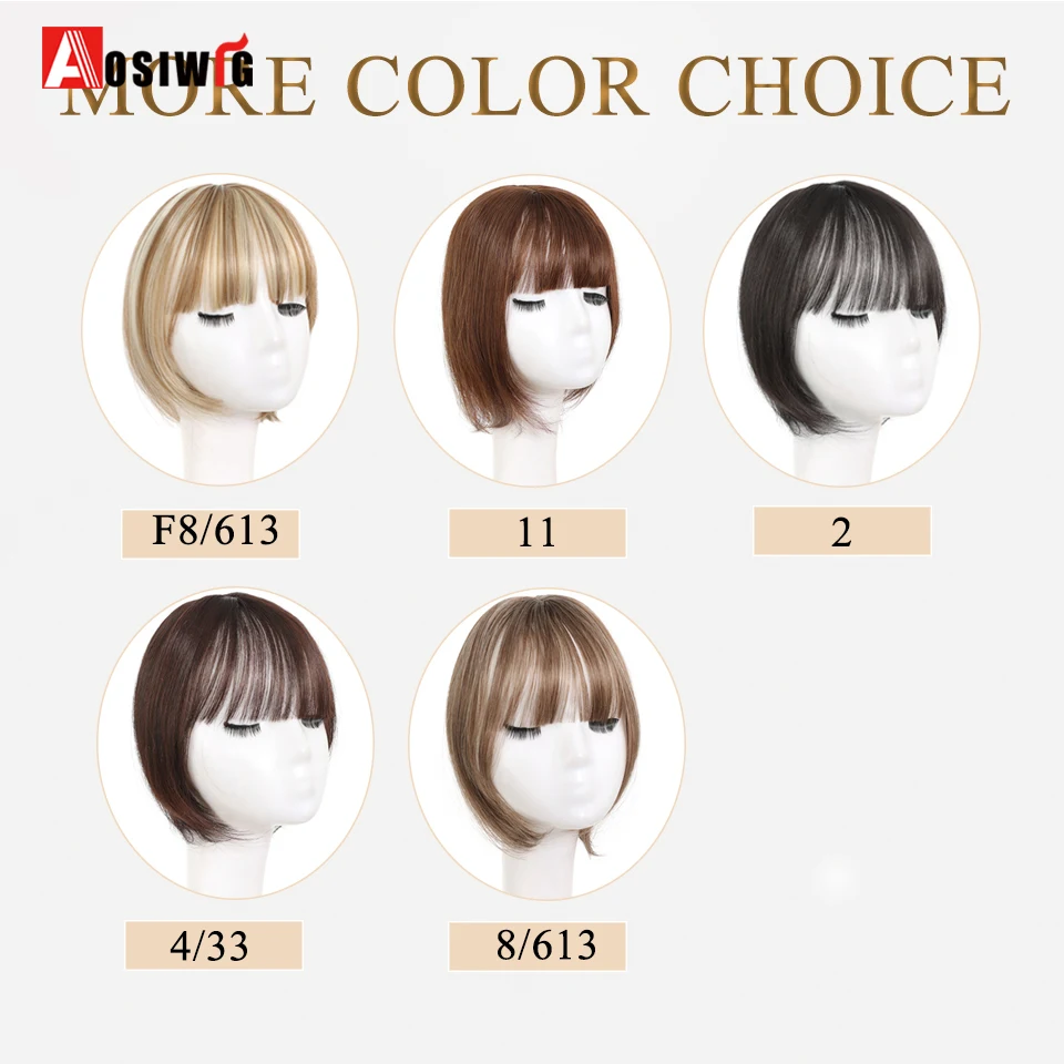 AOSI Synthetic Topper Hairpiece Clip-In Bangs Extension Natural Neat Fake Fringe Topper Hairpiece Invisible Clourse Hairpieces