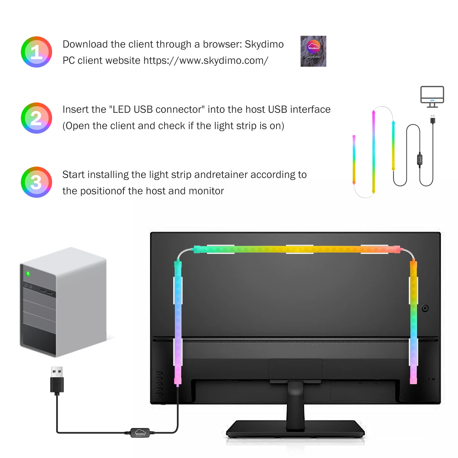 Smart LED Gaming Strip Light USB Ambient RGB Computer Monitor Backlight Sync Strip for Bedroom Gaming Room Atmosphere Decor