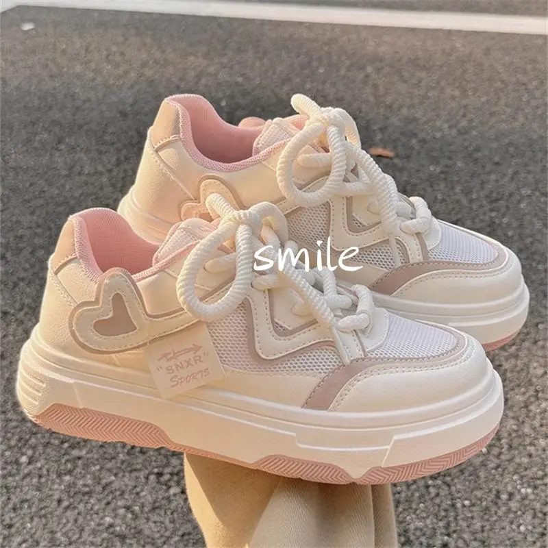Spring Summer White Shoes Woman Platform Sneakers Casual Sports Tennis Female Flats Vintage Pink Vulcanize Korean Footwear