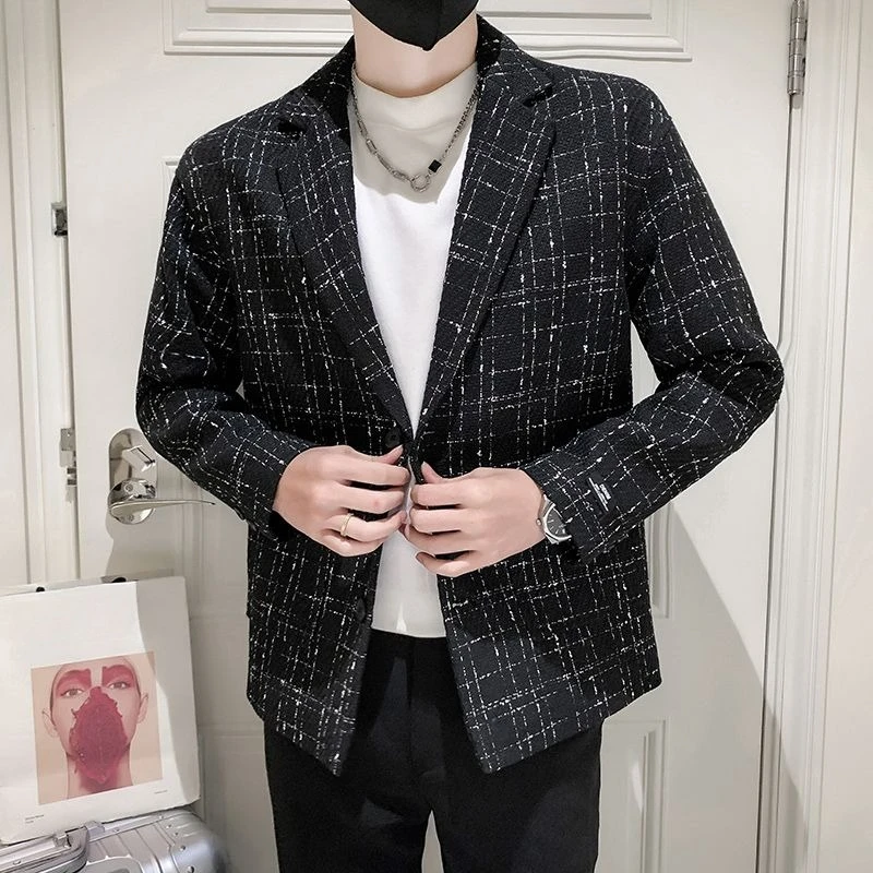 

​ 2025 мужской короткий плащ с клетчатым дизайном, осенне-зимний уличный пиджак, куртка ​