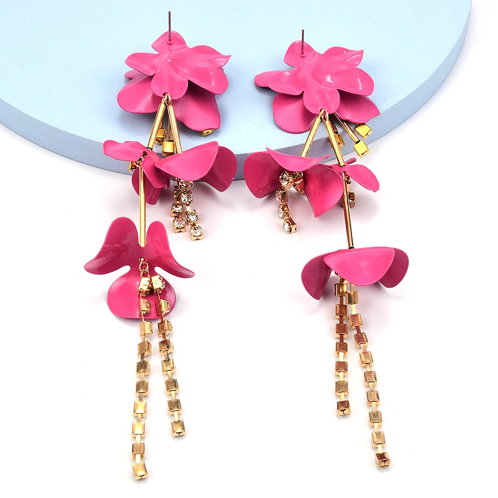 Bohemian Pink Flower Dangle Earrings For Women Fashion Elegant Handmade Earrings Wedding Jewelry Accessories Brincos