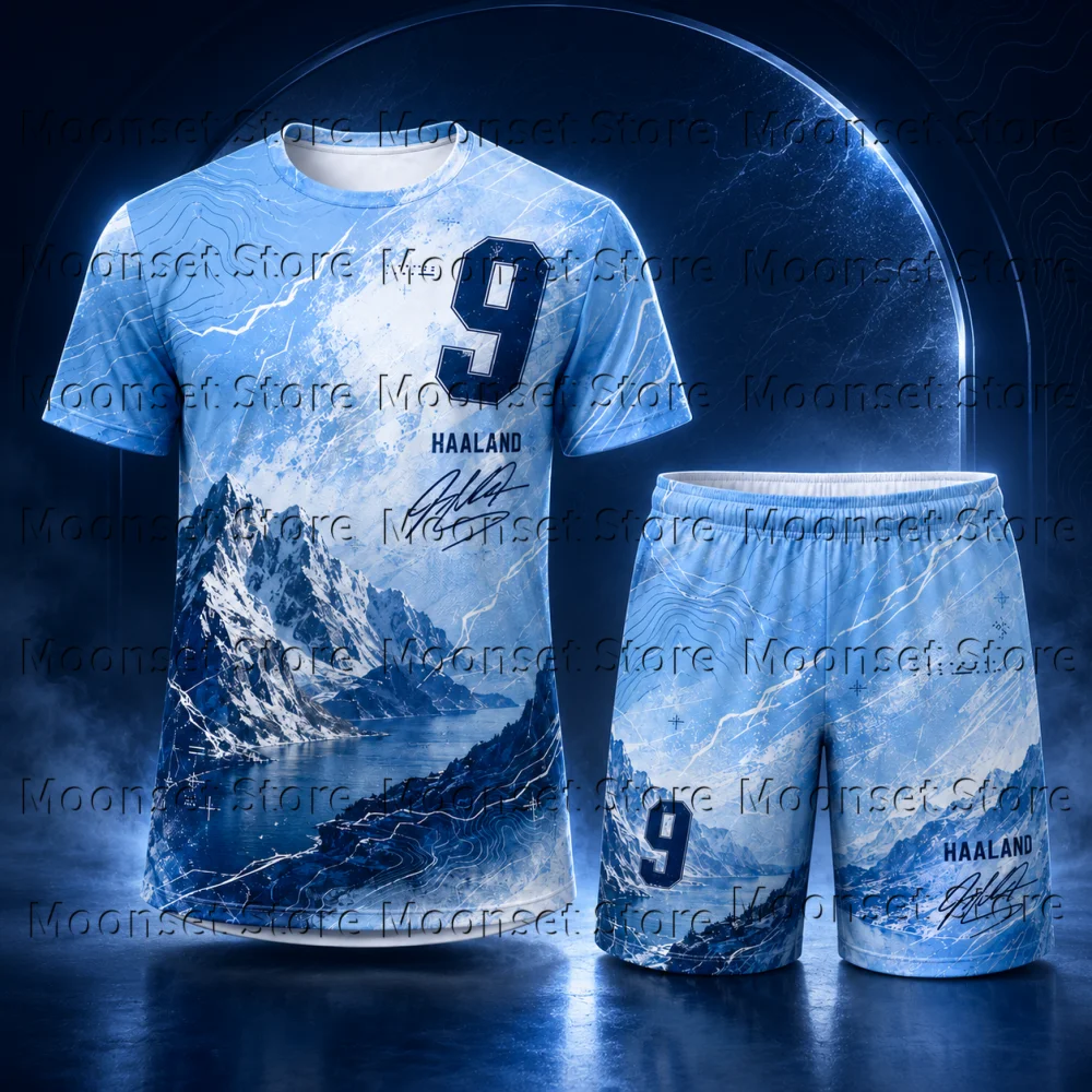 Purple Aurora Mountain Landscape Men Sports Suit Number 9 Short Sleeve T‑Shirt Shorts Casual Summer Athletic 2‑Piece Kids Outfit