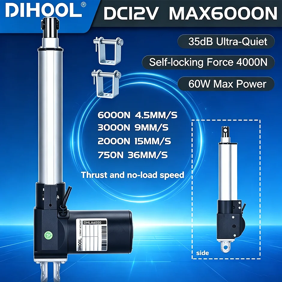 DHLA6000 Electric Linear Actuator 12V DC Motor MAX6000N with Strokes of 100mm 200mm 400mm 500mm for Industrial Use
