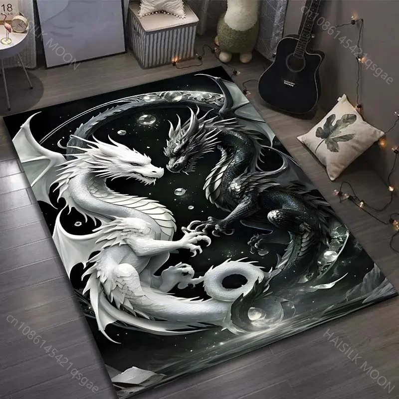 1PC White and black dragons facing Carpet for Living Room Bedroom Sofa Home Decor Rus Non-slip Floor Mat Luxury Gift